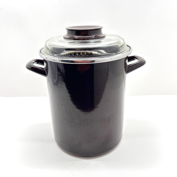 Vintage BEKA French Enamel Asparagus Steamer Brown 26cm Tall Retro Cookware - Picture 8 of 12